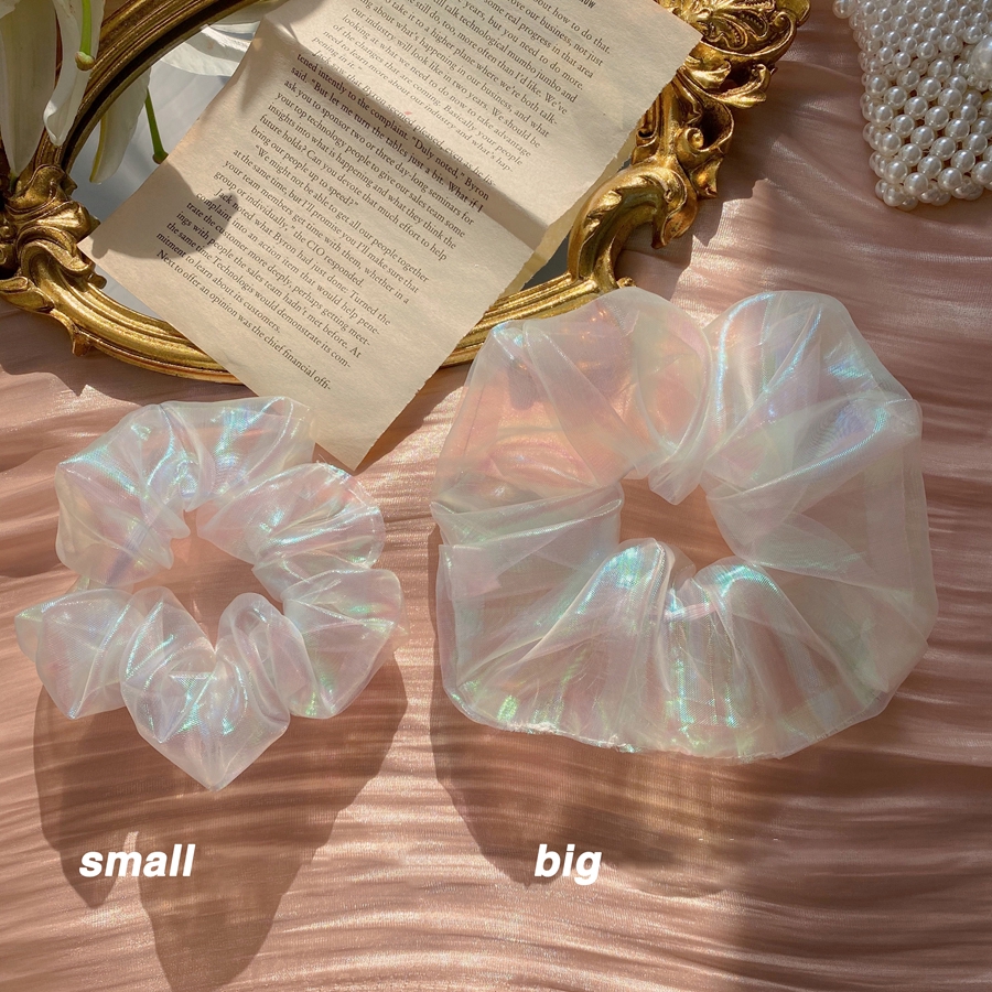 Korean Women Hair Scrunchies Elastic Hair Bands Shining White Organza Rubber Band Girls Vintage Ponytail Holder Hair Accessories