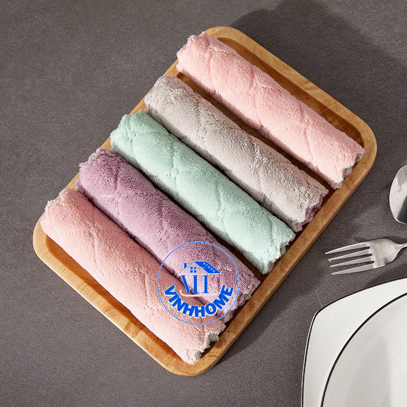 Khăn Lau Bát Đĩa Sợi Cotton Thấm Hút Nước - Khăn Lau Bếp Lau Tay Đa Năng 2 Mặt Dày Dặn