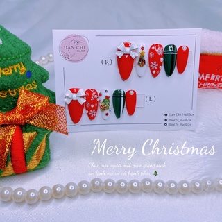 Nailbox móng úp thiết kế sẵn Mẫu Đỏ Noel Charm Nơ