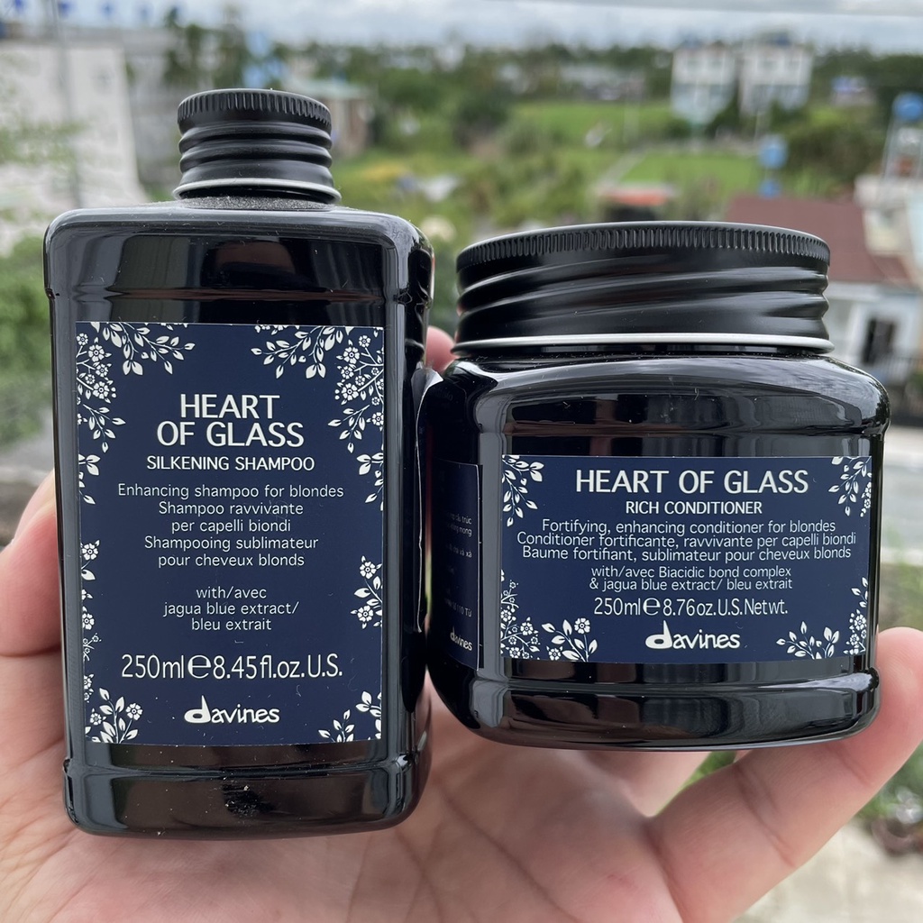 Dầu gội xả làm sạch tóc màu vàng sáng Davines Heart Of Glass Silkening 250mlx2