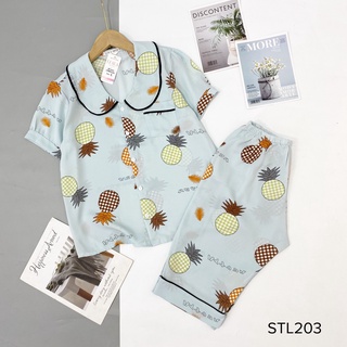 Bộ Pijama Quần Lửng Cổ Sen Lụa Mango Cao Câp Hàng Có Size