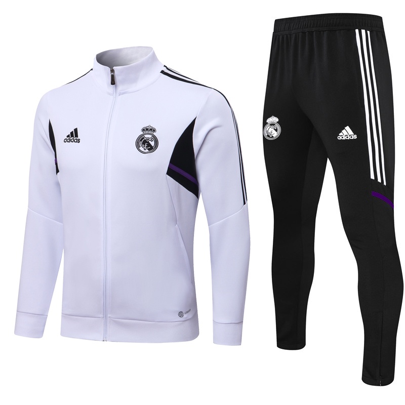 Bộ Áo Khoác Tay Dài + Quần Dài Màu Trắng Đen In Logo Real Madrid Thời Trang 2022-2023 Cho Nam