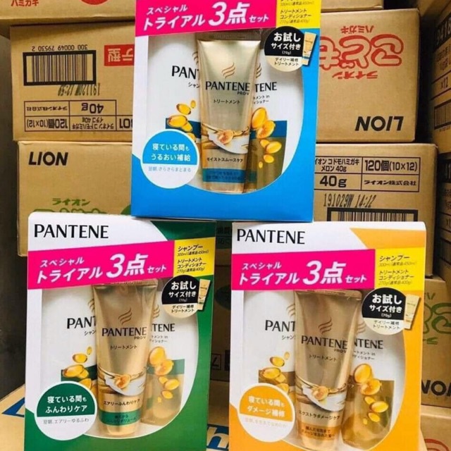 [Hàng Nhật] Dầu gội Pantene Nhật màu Vàng và Xanh dương, xanh lá cây Set 3 (Gội, Xả, Xịt Dưỡng) (Japan)