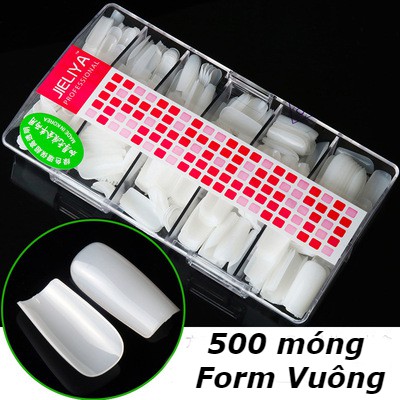Móng úp HSM Jieliya phom vuông hộp 500 móng giả chất liệu nhựa siêu dẻo form chuẩn Hàn