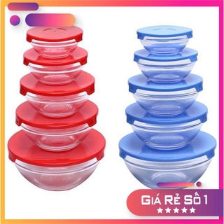 [ SIÊU KHUYẾN MẠI ] Bộ 5 bát thuỷ tinh in hoa có nắp