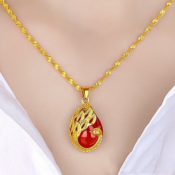 Hàng Chính Hãng Chính Hãng Dây Chuyền Vàng Thật Mặt Hình Cỏ Bốn Lá Đỏ Yu Chính Hãng Thời Trang Cho Nữ