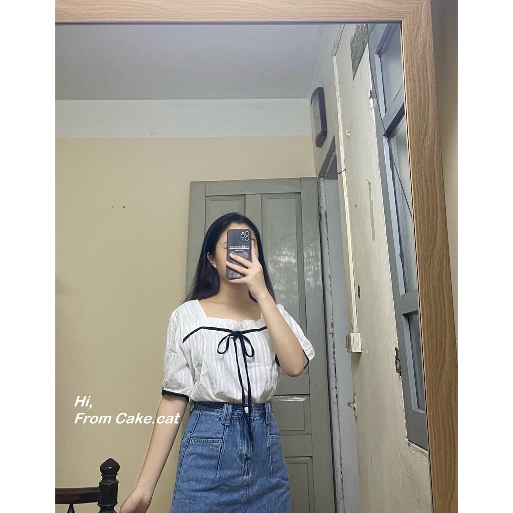 [VIDEO ẢNH THẬT] ÁO BABYDOLL TRẮNG THẮT NƠ ĐEN HÀN QUỐC