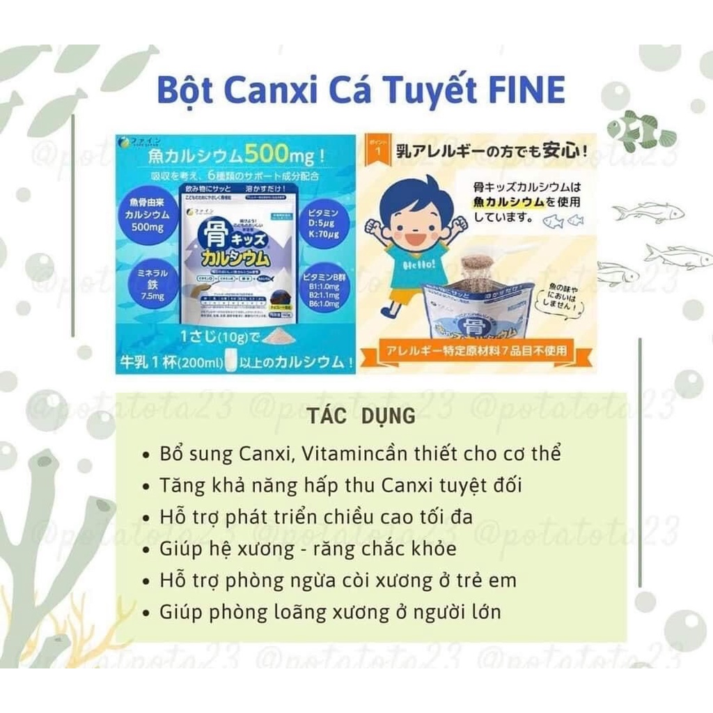 Bột Canxi Cá Tuyết Bone’s Calcium Fine Japan Tăng Chiều Cao Nhật Bản 140g