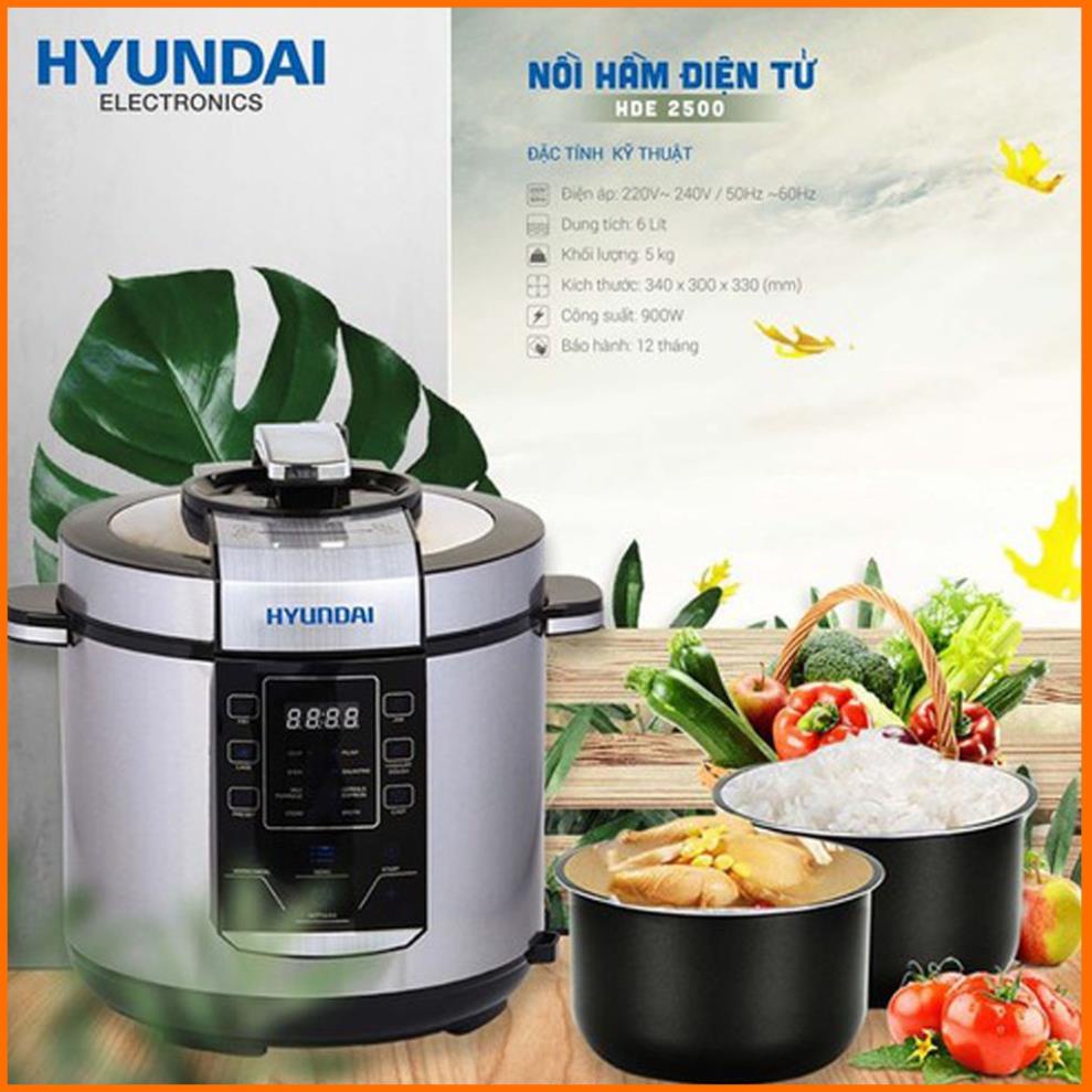 Nồi áp suất, Nồi áp suất điện Đa Năng Hyundai HDE 2500S dung tích 6L, Bảo Hành 12 tháng, Tặng kéo Nhật