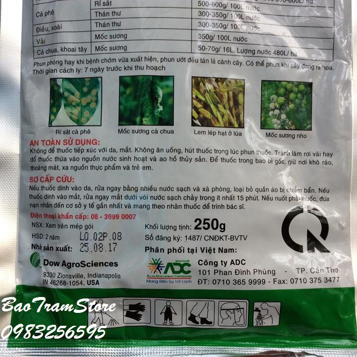 Bán buôn- Chế phẩm trừ nấm bệnh cây trồng cao cấp Dithane M45 gói 250g hàng đẹp, nhập khẩu.