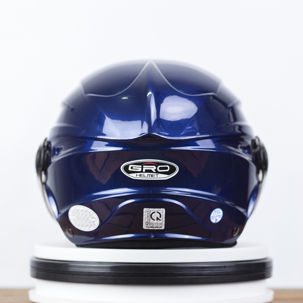 Mũ Bảo Hiểm Nửa Đầu GRO Helmet có kính, kiểu dáng thể thao cho nam và nữ, khóa kim loại chắc chắn - Xanh Than Bóng