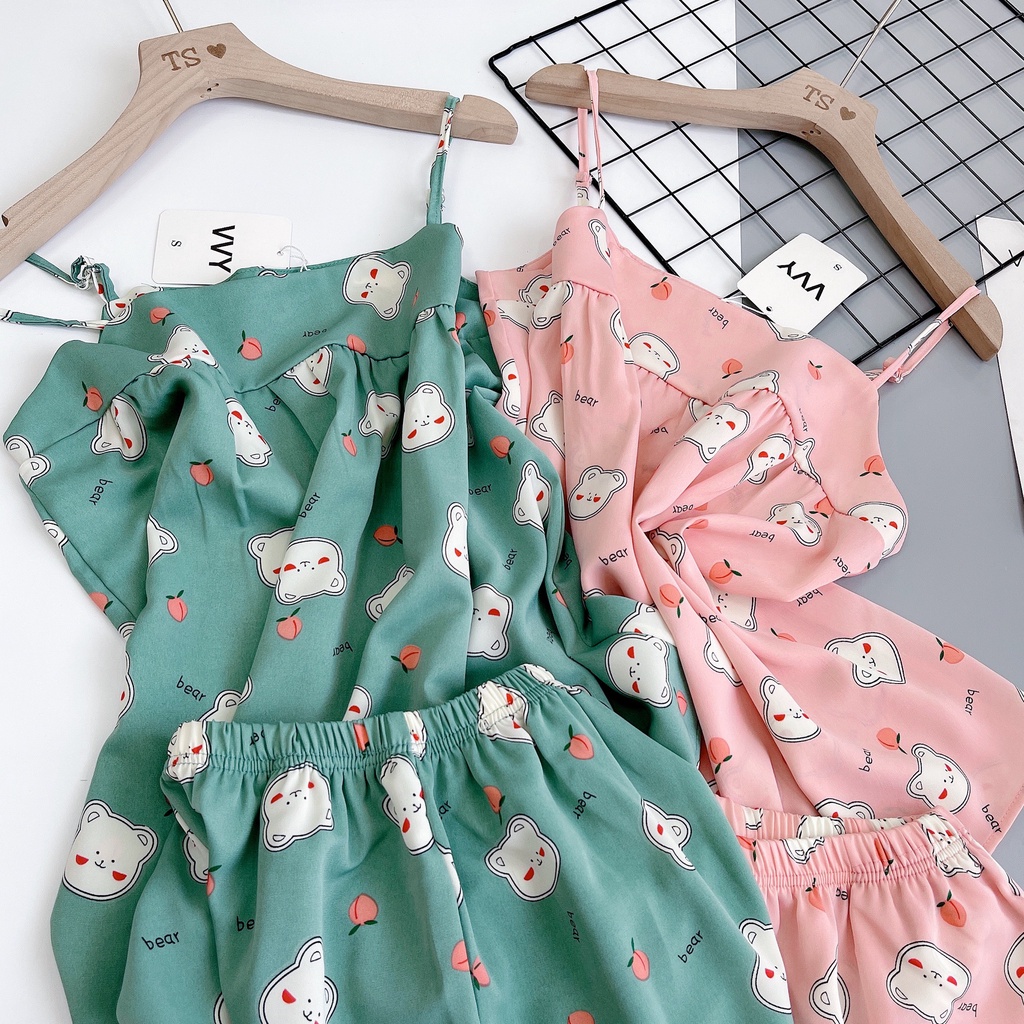 BÁN SỈ BỘ LỤA NGỦ 2 DÂY HÌNH GẤU ĐÁNG YÊU BN241 | BigBuy360 - bigbuy360.vn