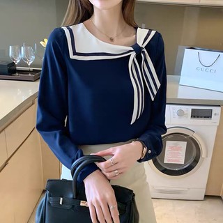Sơ mi cổ nơ lệch Hàn Quốc