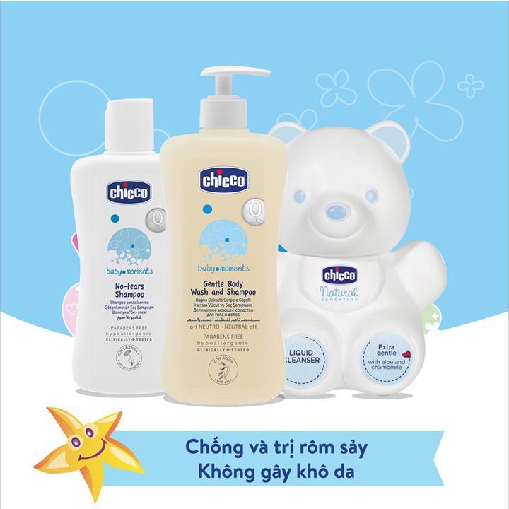 Sữa tắm gội Chicco chiết xuất Yến mạch/ Hoa cúc cho bé 0M+ chai 200ml/500ml (CHÍNH HÃNG CÔNG TY)