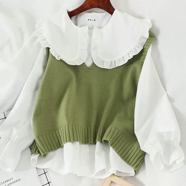 Set ao sơ mi trắng - áo len 2019