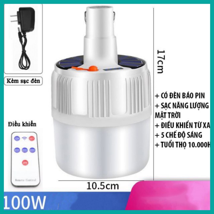 ĐÈN TÍCH ĐIỆN ĐÈN NĂNG LƯỢNG MẶT TRỜI, CÓ ĐIỀU KHIỂN TỪ XA, Công Suấ 100W, 5 Chế Độ Sáng