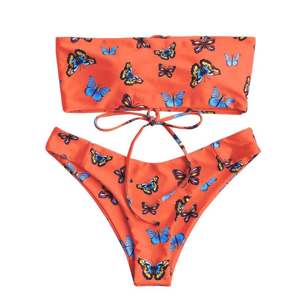 Bộ bikini bơi tắm biển in hình bướm có mút độn | BigBuy360 - bigbuy360.vn