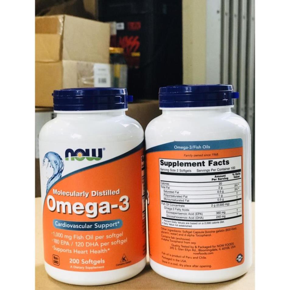 Now Omega 3 Giúp Đep Da Chống Lão Hóa Sáng Mắt Dầu Cá Omega3 Fish Oil NOW Omega 3 200 Viên Từ Mỹ