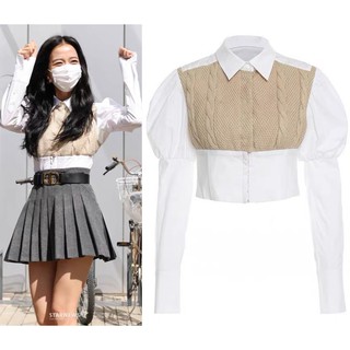 Áo Croptop Dệt Kim Tay Dài Phong Cách Blackpink Jisoo