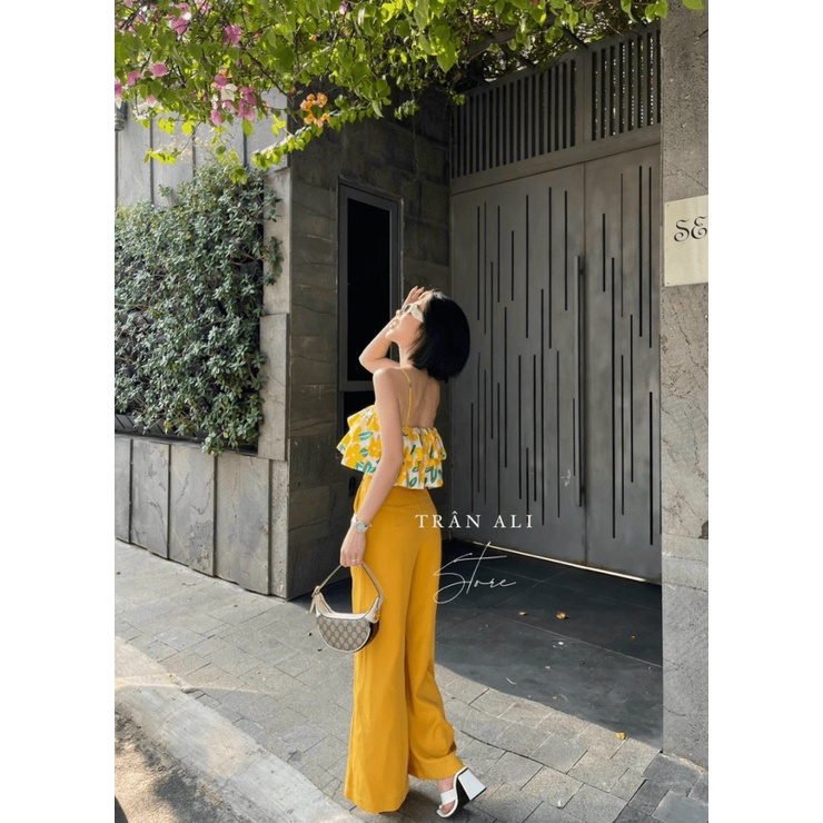 Sét Bộ 2 Món Áo Xếp Tầng 2 Dây Quần Rộng Ống Dài Màu Vàng Phối Hoa Chất Tuyết Mưa Đẹp Phù Hợp Mọi Nơi [NEW UNISEX]