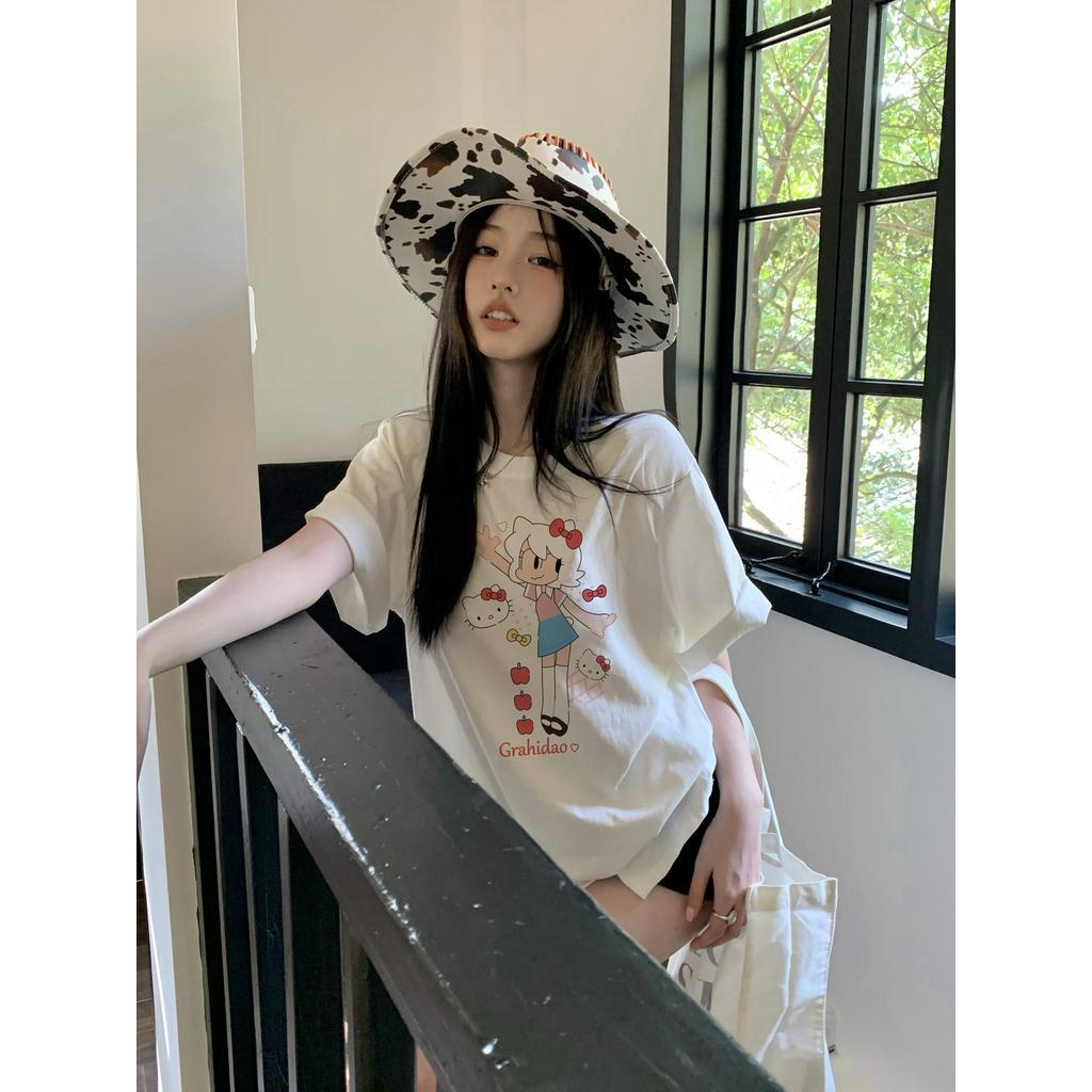 Áo Thun Cotton Tinh Khiết Ngắn Tay In Hình Dễ Thương Thời Trang Mùa Hè Cho Nữ 63047