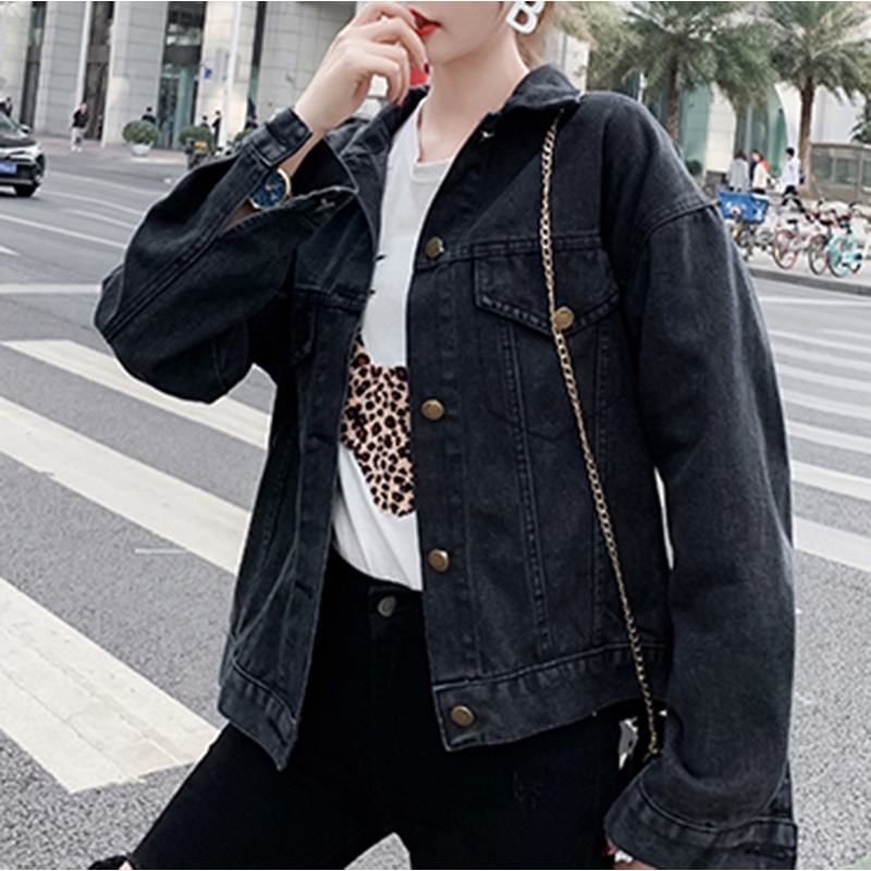 Áo khoác denim IELGY dáng ngắn rộng phong cách Hàn Quốc thời trang cho nữ