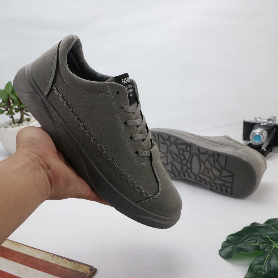 Giày sneaker nam full xám kiểu da lộn DD390 Shop ĐỊCH ĐỊCH