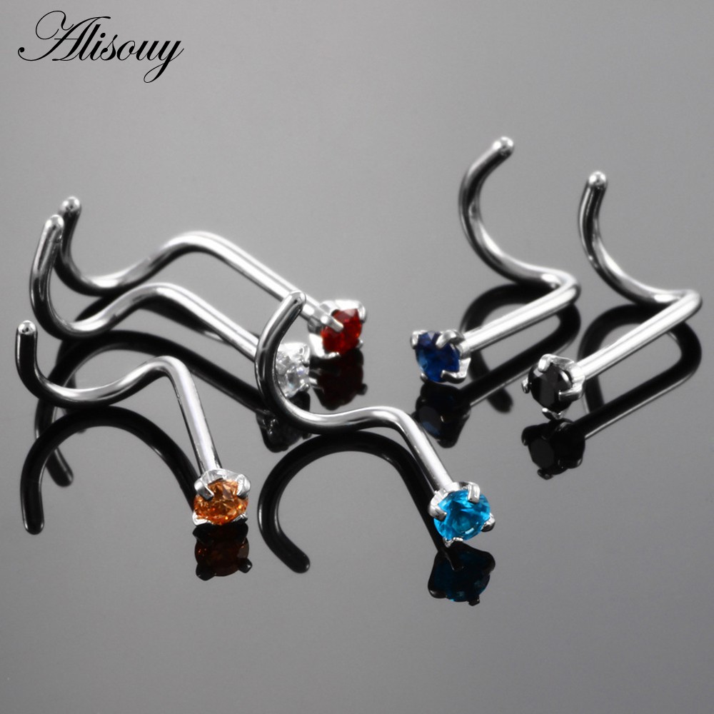 Alisouy 1 Khuyên Mũi Xoắn Ốc Bằng Thép Pha Lê