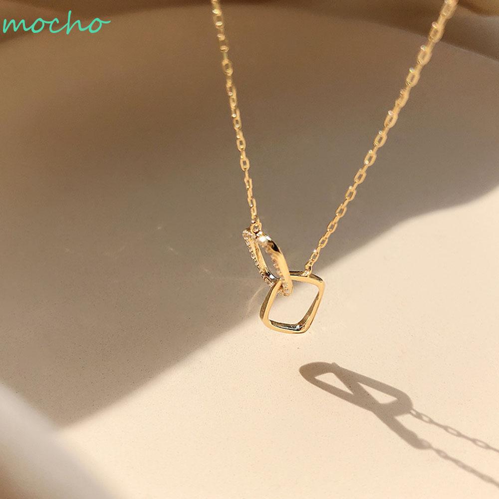 MOCHO Brithday Gift Choker Necklaces Minimalism Fine Jewelry Clavicle Chains Zircon Circle|Color Rectangle Double Square Alloy Shiny Pendants/Multicolor