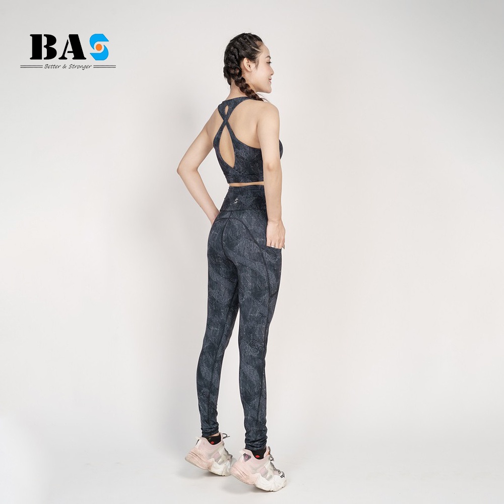 Bộ quần áo tập yoga gym aerobic chuyên nghiệp BAHUNG bra 2 lớp phối legging nâng mông - S40040.