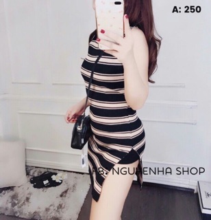 Đầm Body Len Sọc Kẻ Sẻ Tà QC