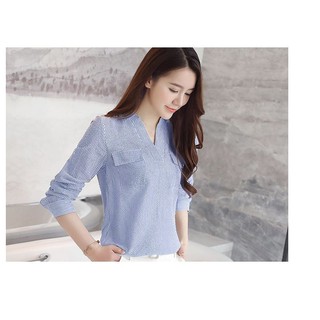 Áo Kiểu Sọc Cổ V Janet