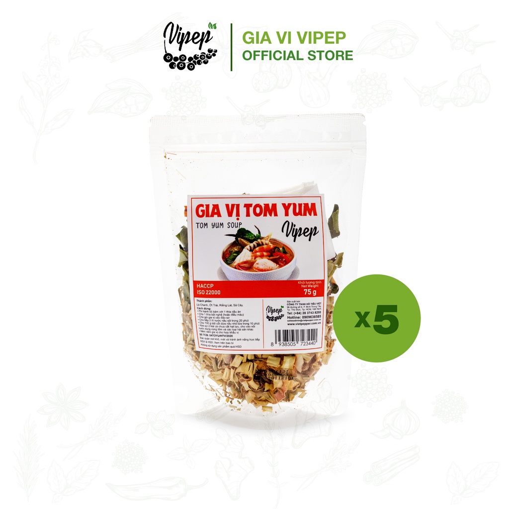 Combo 5 gói gia vị lẩu thái Tomyum Vipep 75g - chuẩn nước lẩu Hadilao, gói tiện lợi chế biến tại nhà