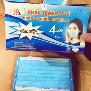 Khẩu trang y tế kháng khuẩn Famapro màu xanh 4 lớp (1hộp 50 cái)