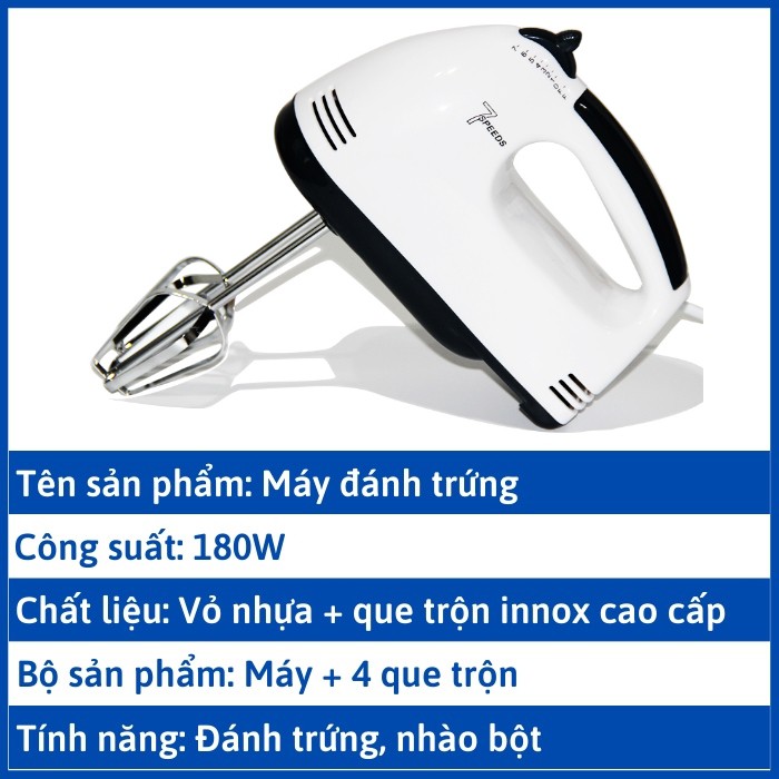 Máy đánh trứng mini cầm tay cao cấp 7 cấp độ - Máy nhào bột, đánh cháo công suất 180w – GD033