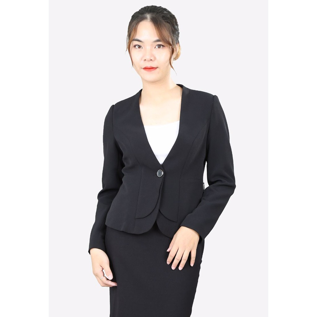 Áo vest 2 lớp tay dài đen gạo sịn không cổ một khuy The One Fashion AVD0165DE