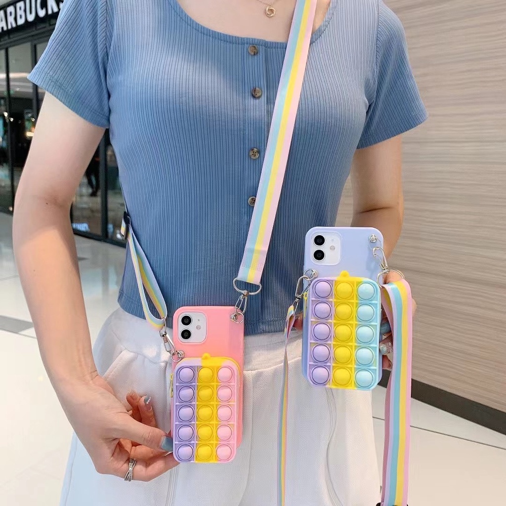 Ốp Điện Thoại Dạng Ví Tiền Xu Hình Hạt Đậu Cầu Vồng Cho For iPhone 11 12 Pro X Xs Max Xr 6 6s 7 8 Plus Se 2020