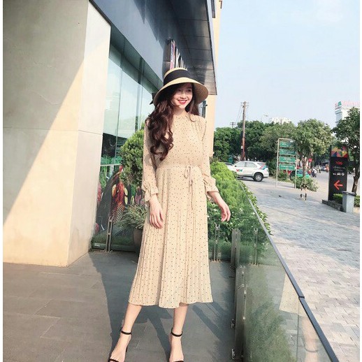 Đầm bầu xinh YA2104, Váy bầu xếp li suông rộng voan lụa hai lớp