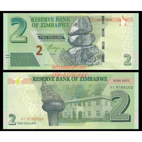 Tờ 2 đô phiên bản mới của Zimbabwe xanh lá