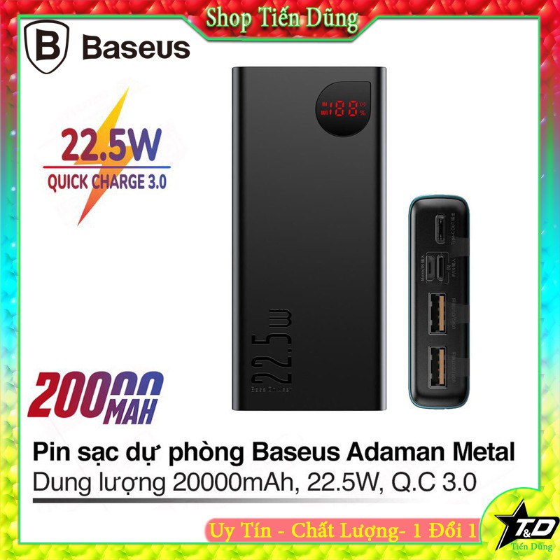 Pin dự phòng sạc nhanh Baseus Adaman Metal Digital Display Quick Charge 3.0, 22.5W dung lượng 20000mAh