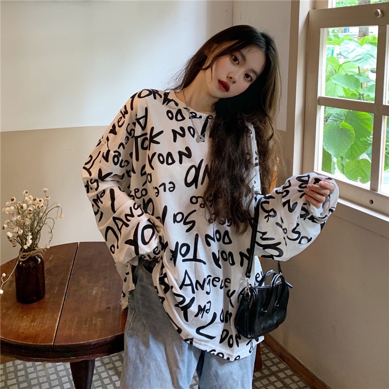 Áo Sweater Mỏng Dáng Rộng In Chữ Thời Trang Mùa Thu Cho Nữ Có Size Lớn