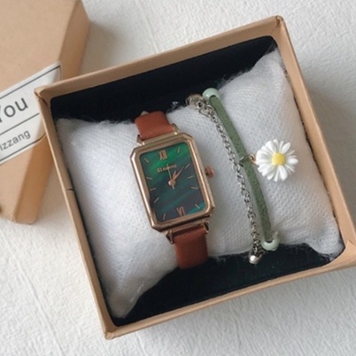 Đồng hồ nữ Ulzzang UL22 măt ám xanh chữ nhật tuyệt đẹp, dây da mềm đeo êm tay nhiều màu dể dàng phối đồ