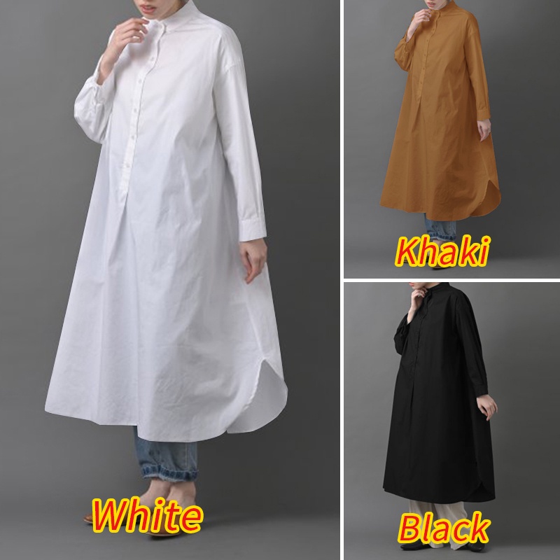 Đầm maxi ZANZEA dài tay cổ đứng gài nút thời trang cho nữ