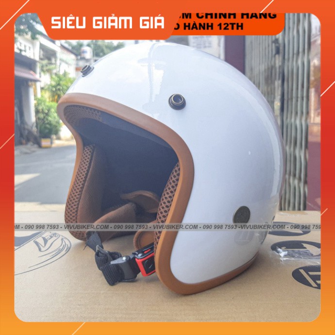 HOT- Mũ bảo hiểm 3/4 màu trắng lót xanh dương chính hãng bảo hành 12 tháng - Mũ 3/4 trắng lót màu xanh dương đi phượt