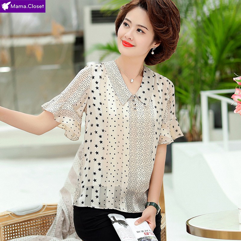 #X807 HOT 2021, ÁO VOAN CỘC TAY 2 MÀU HỌA TIẾT ĐEN TRẮNG CHO NGƯỜI TRUNG NIÊN, CHẤT VOAN THOÁNG MÁT, FORM ĐẸP &lt;3