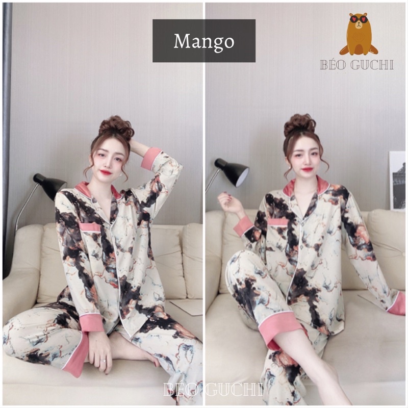 Dài tay 50-110kg K3DTM Béo Guchi Bigsize Pijama Lụa Mango &amp; Satin lạnh - Đồ bộ nữ xinh