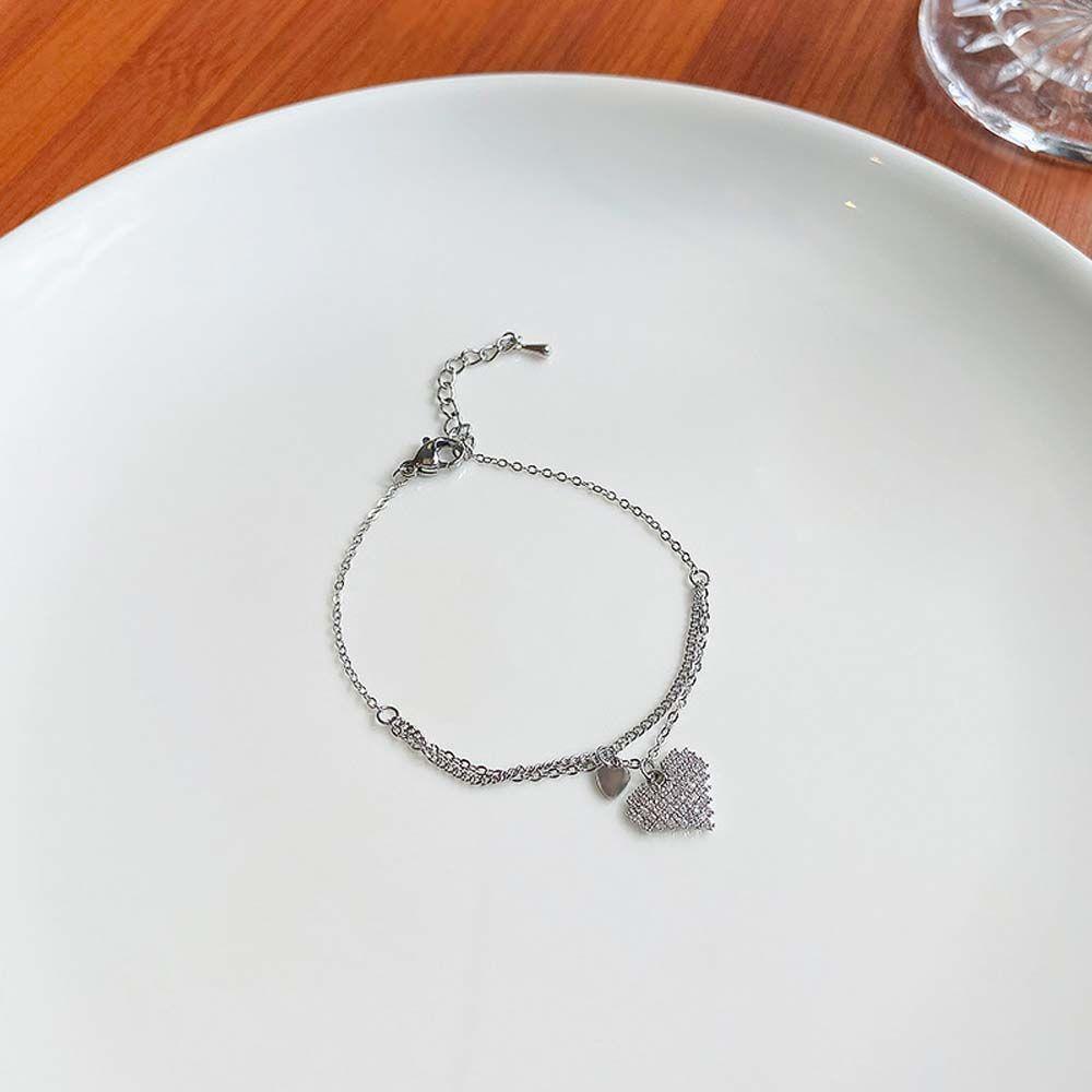 ANEMONE Vòng cổ Thép Titan Mặt Trái Tim Đôi Lấp Lánh Thời Trang