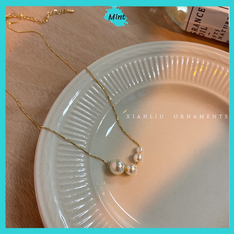 Dây Chuyền ❤️FREESHIP❤️ Vòng Cổ Nữ Chuỗi Ngọc Bất Đối Xứng Phong Cách Hàn Quốc Thanh Lịch