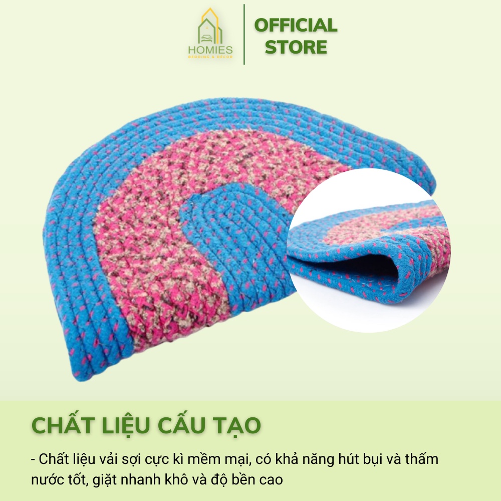 Thảm Chùi Chân Oval HOMIES Bedding &amp; Décor Chất Liệu Thủ Công Siêu Thấm - Kích Thước 35cm x 50cm