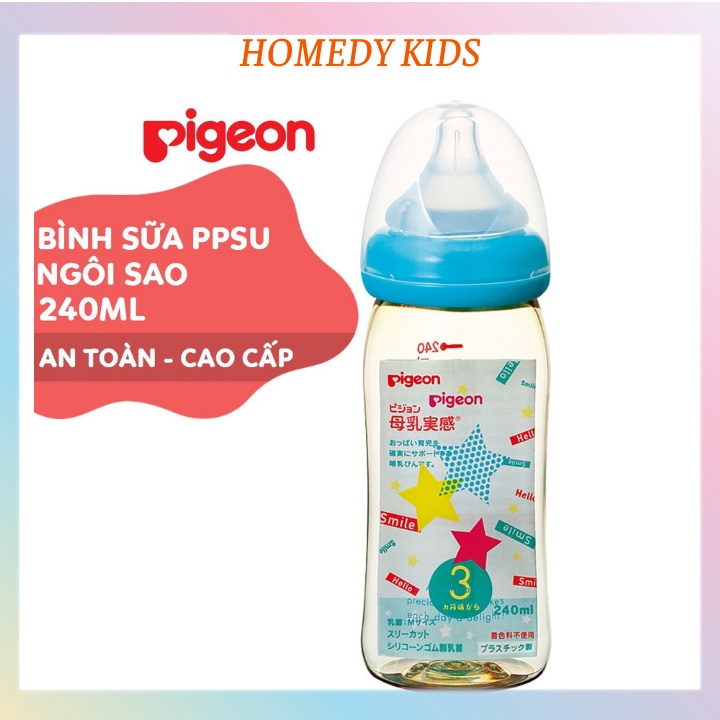 Bình Sữa Pigeon Nội Địa Nhật PPSU Plus Ngôi Sao Cao Cấp 160ml/240ml Homdy Kids PG02